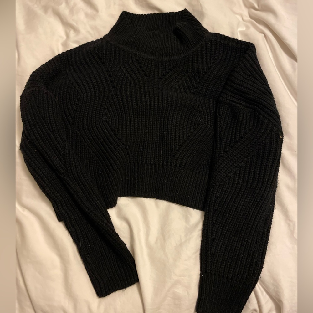 Black and white sweater set - 1) black cropped cable knit 2) white cropped fuzzy